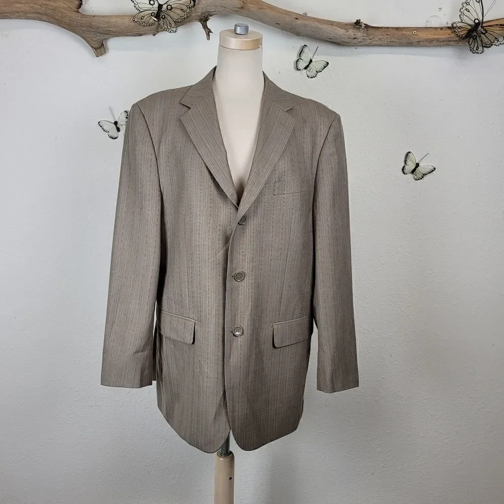 Vicenzi 3 button taupe with blue pinstripe blazer